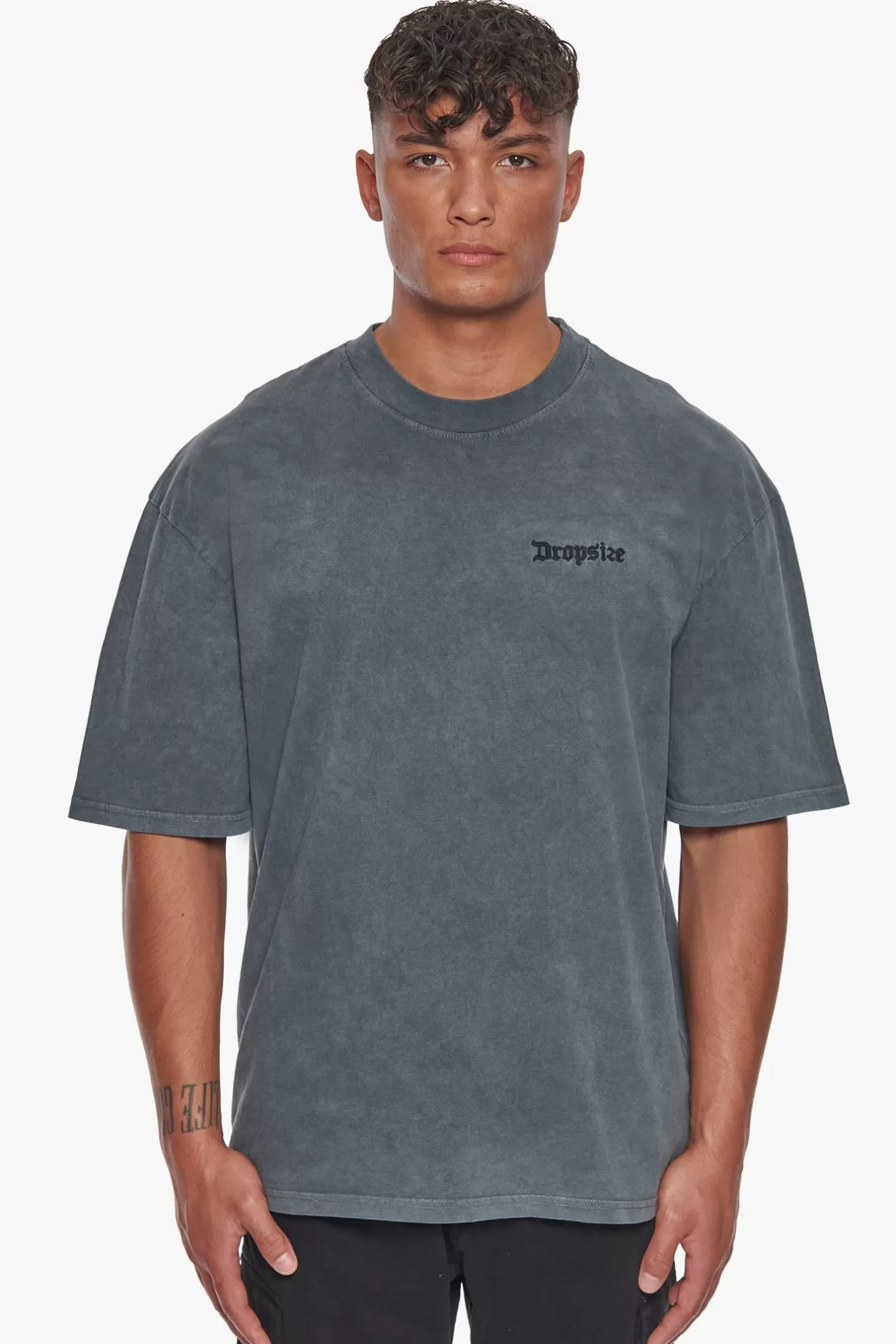Dropsize HEAVY OVERSIZE EMBO T-SHIRT WASHED GREY* T Shirt