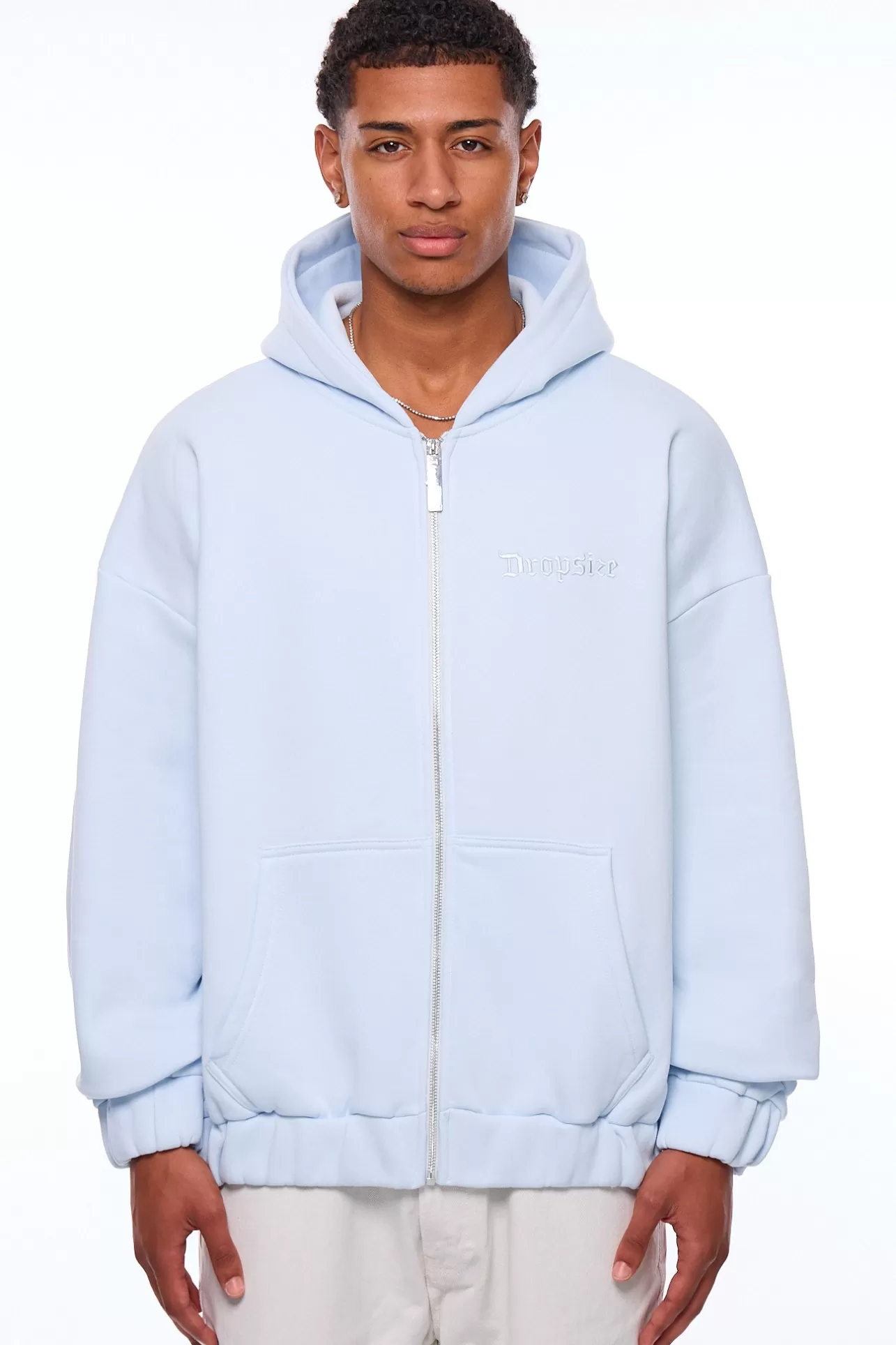 Dropsize HEAVY OVERSIZE EMBO ZIP HOODIE ICE MELT* Zips