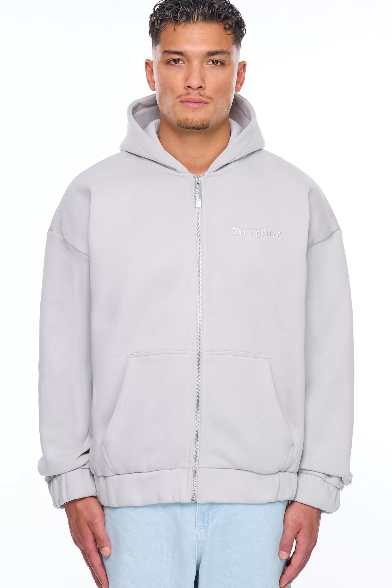 Dropsize HEAVY OVERSIZE EMBO ZIP HOODIE VAPOR BLUE* Zips