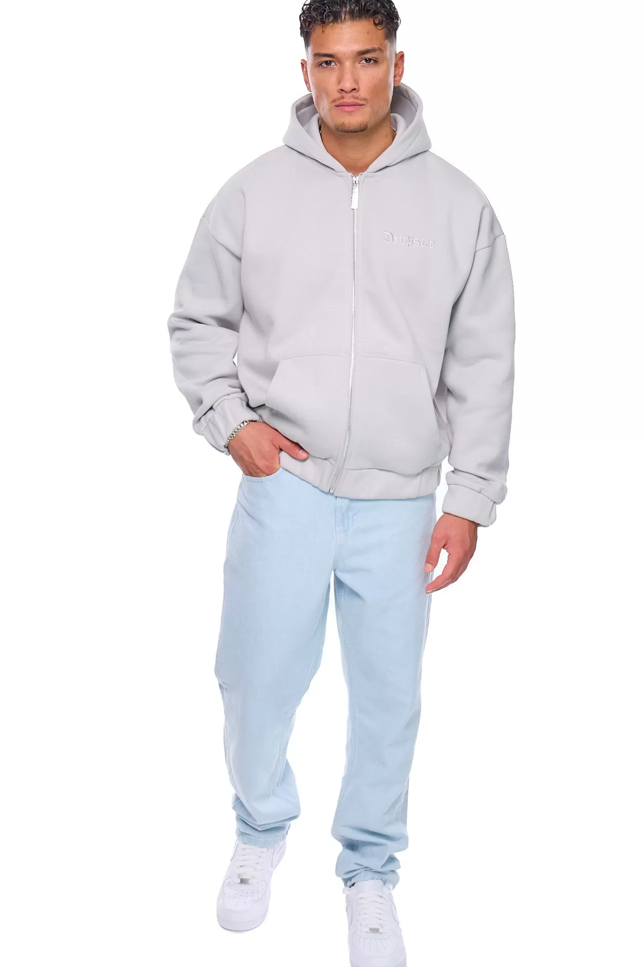 Dropsize HEAVY OVERSIZE EMBO ZIP HOODIE VAPOR BLUE* Zips