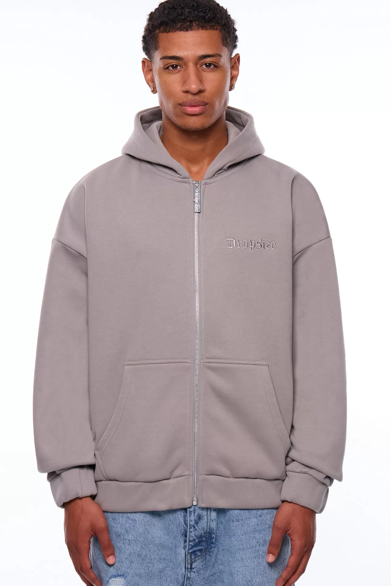 Dropsize HEAVY OVERSIZE EMBO ZIP HOODIE WET WEATHER* Zips