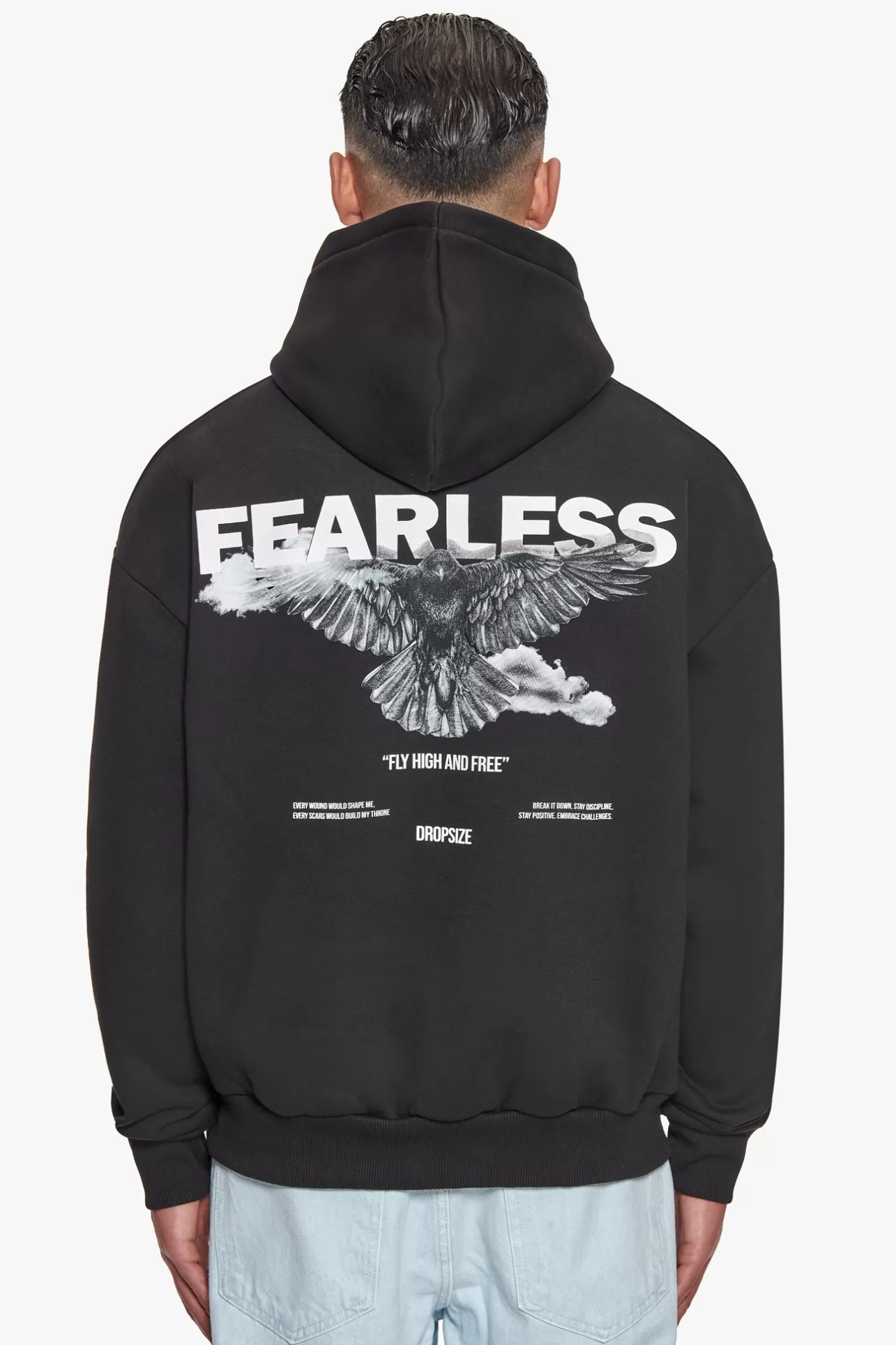 Dropsize HEAVY OVERSIZE FEARLESS HOODIE BLACK* Hoodie