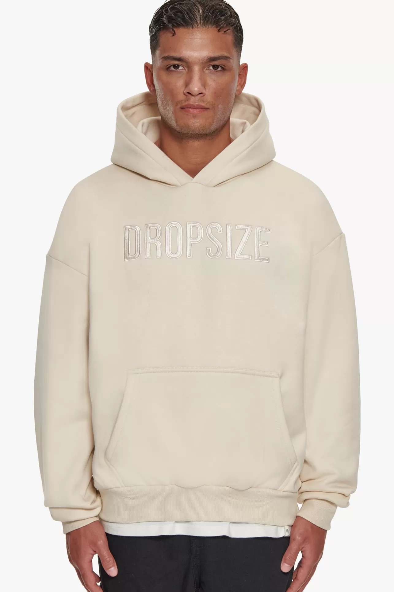 Dropsize HEAVY OVERSIZE FLAT FRONT EMBO HOODIE COCONUT MILK* Hoodie