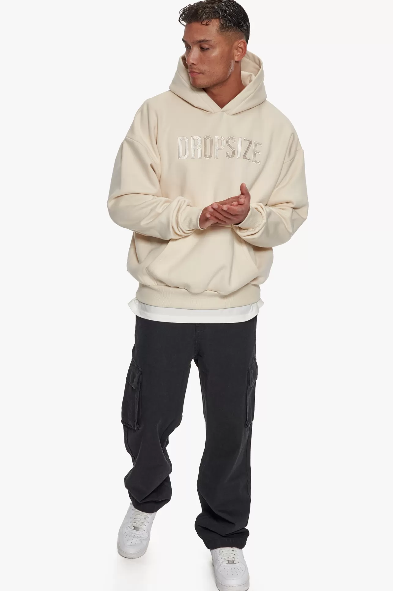 Dropsize HEAVY OVERSIZE FLAT FRONT EMBO HOODIE COCONUT MILK* Hoodie