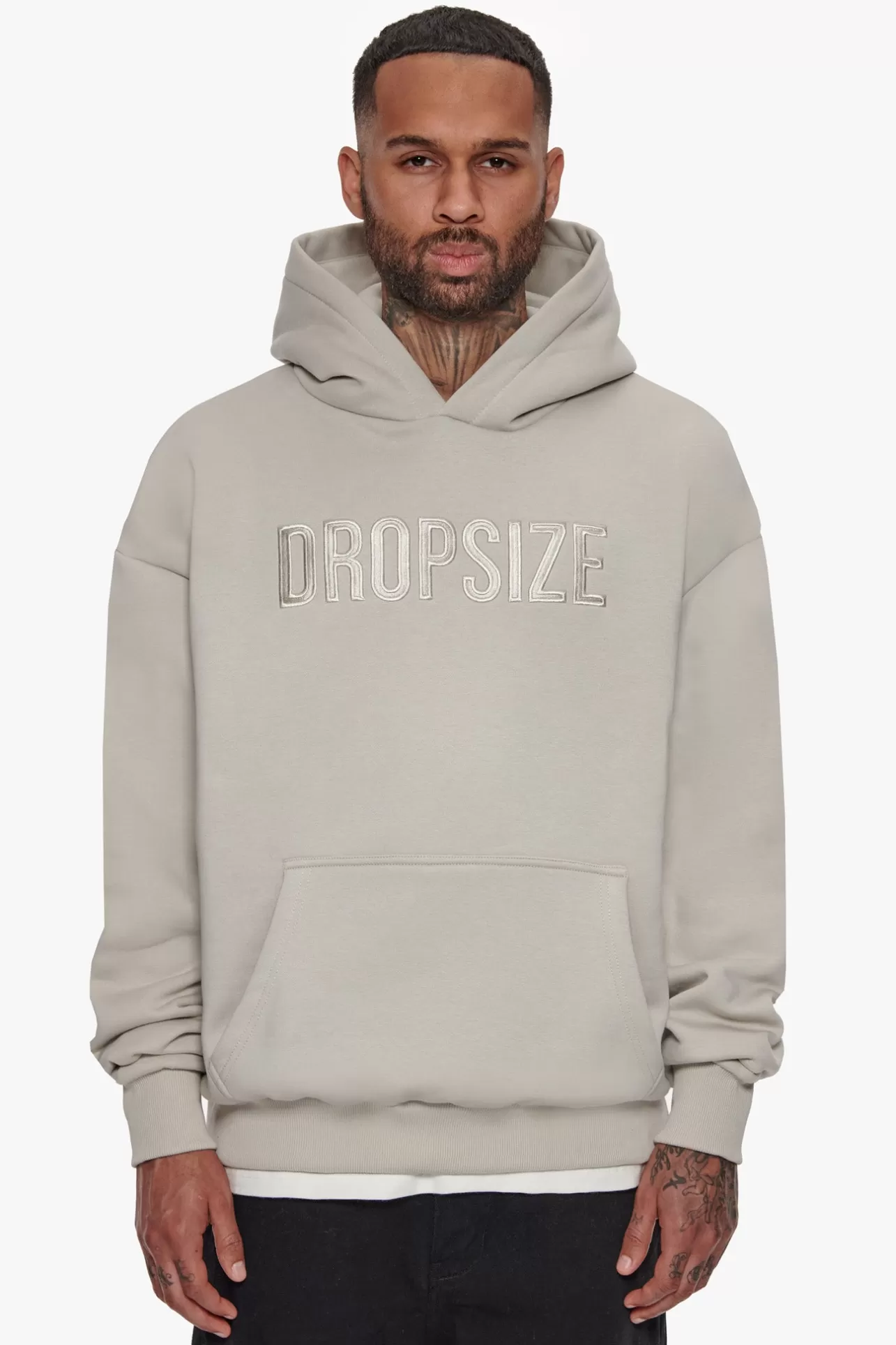 Dropsize HEAVY OVERSIZE FLAT FRONT EMBO HOODIE MOON BEAM* Hoodie