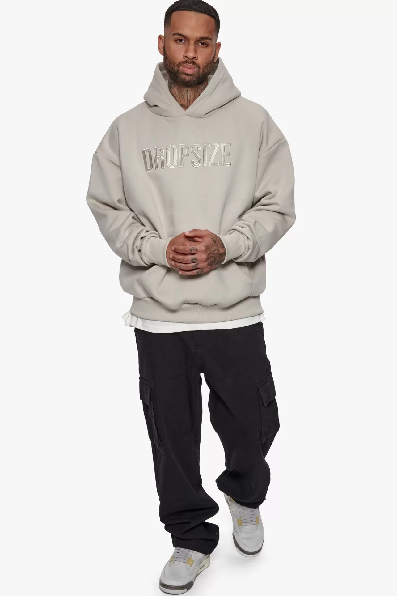 Dropsize HEAVY OVERSIZE FLAT FRONT EMBO HOODIE MOON BEAM* Hoodie