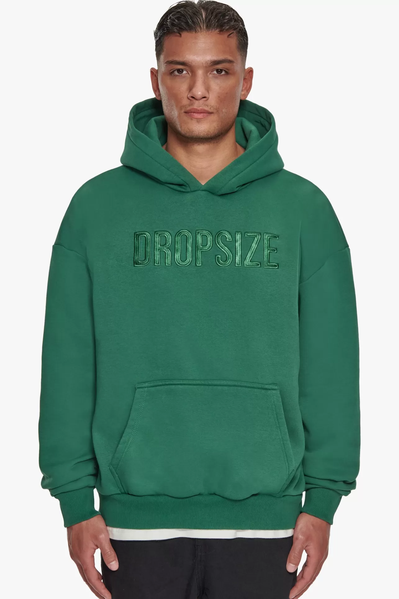 Dropsize HEAVY OVERSIZE FLAT FRONT EMBO HOODIE WASHED GREEN* Hoodie