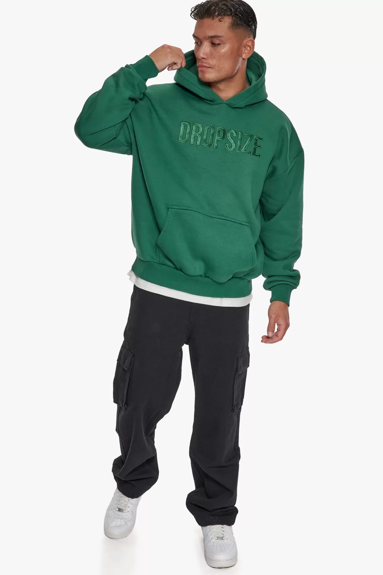 Dropsize HEAVY OVERSIZE FLAT FRONT EMBO HOODIE WASHED GREEN* Hoodie