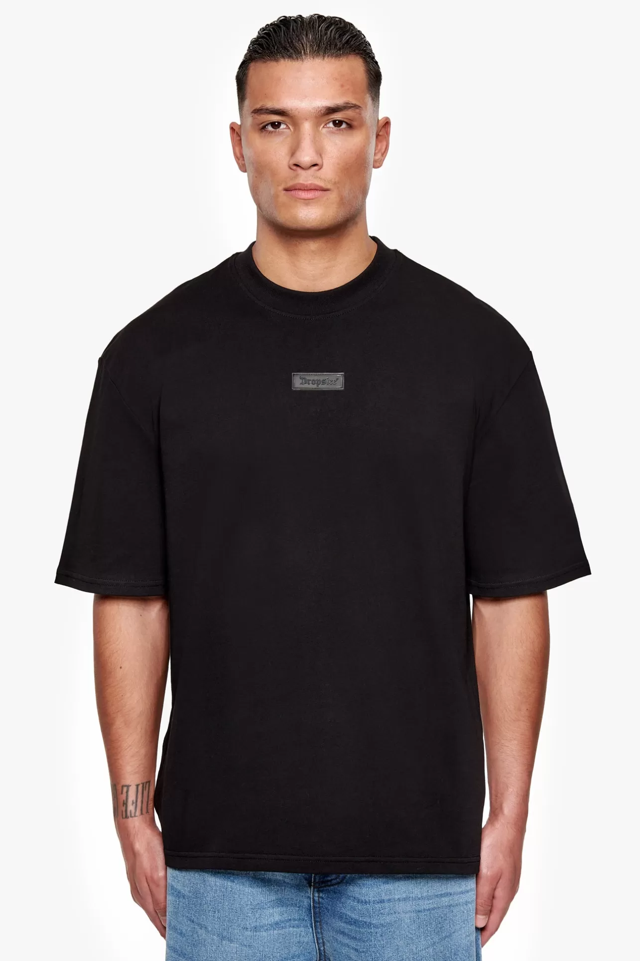 Dropsize HEAVY OVERSIZE FRONT RUBBER PATCH T-SHIRT BLACK* T Shirt