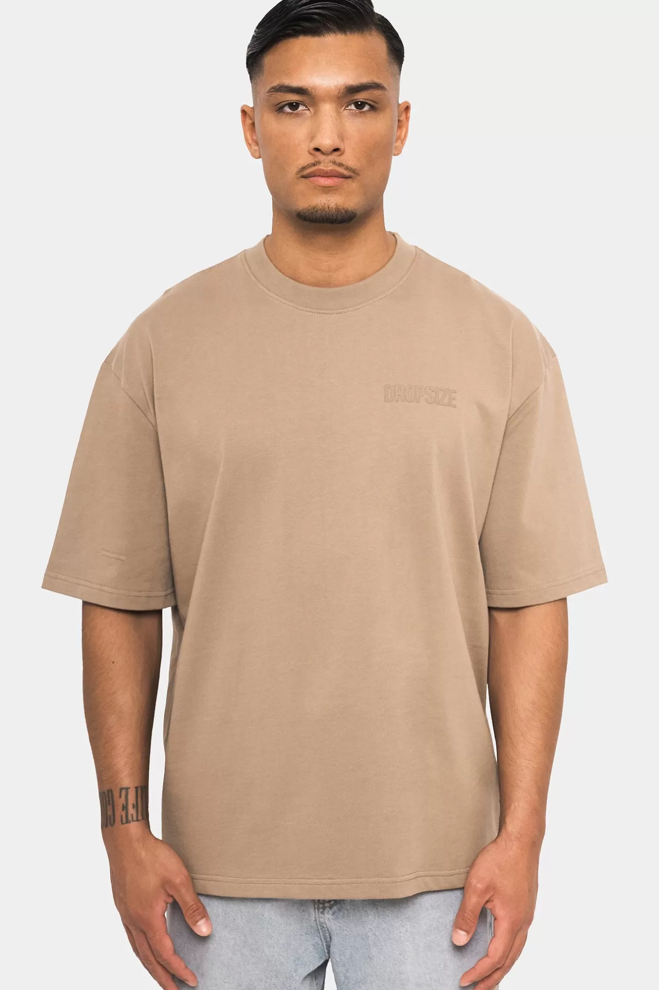 Dropsize HEAVY OVERSIZE HD PRINT T-SHIRT SILVER MINK* T Shirt