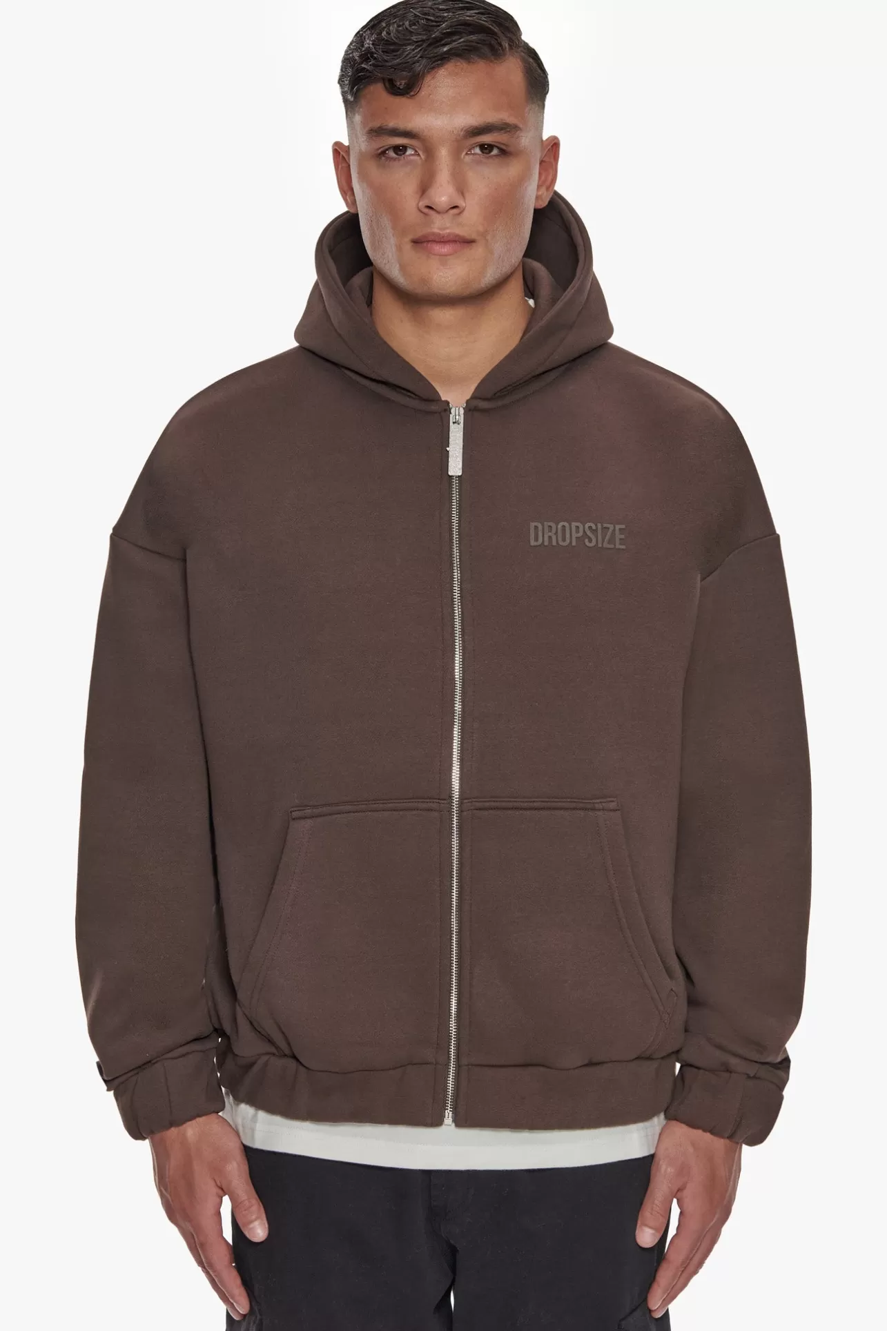Dropsize HEAVY OVERSIZE HD PRINT ZIP HOODIE CHOCOLATE* Zips