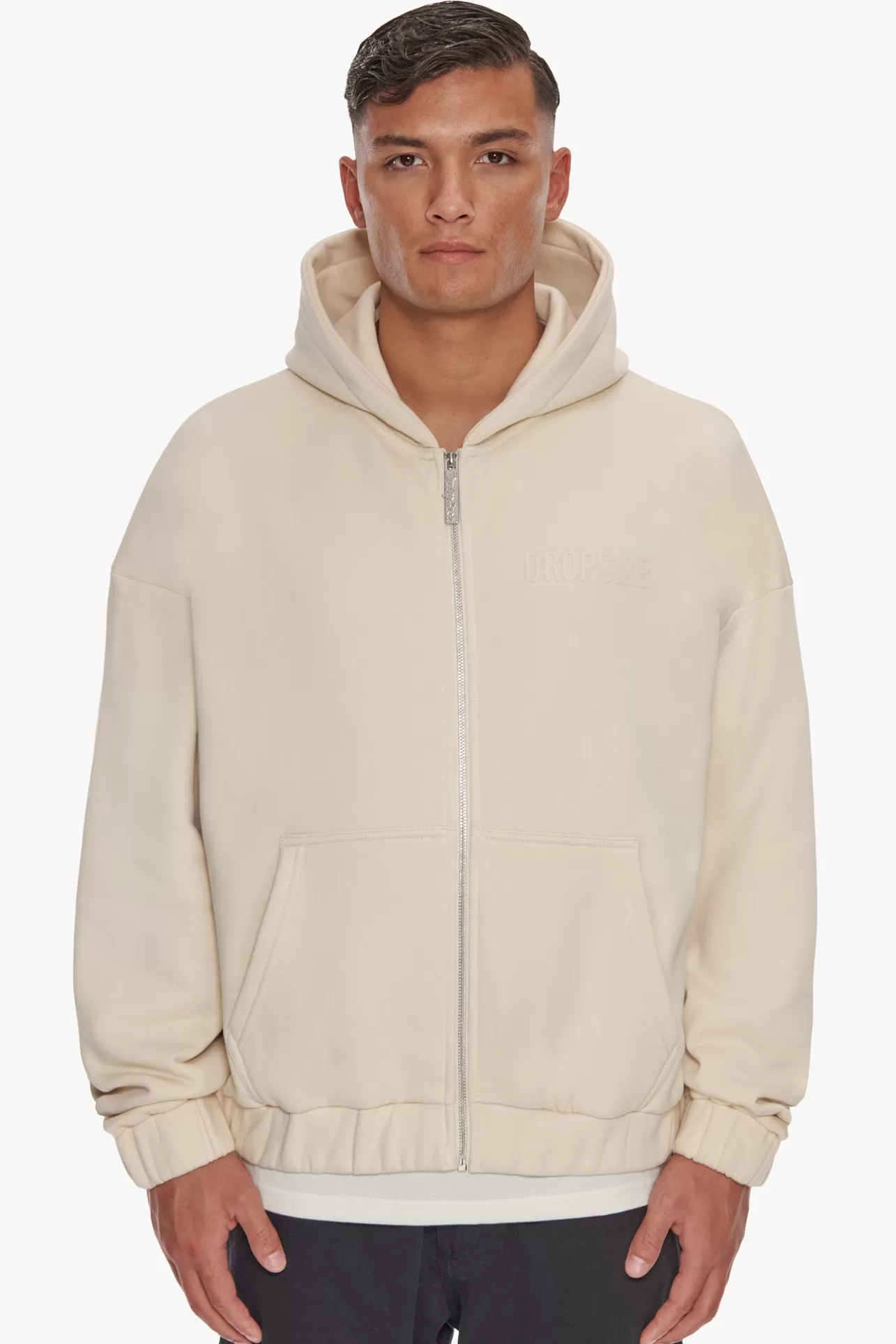 Dropsize HEAVY OVERSIZE HD PRINT ZIP HOODIE COCONUT* Zips