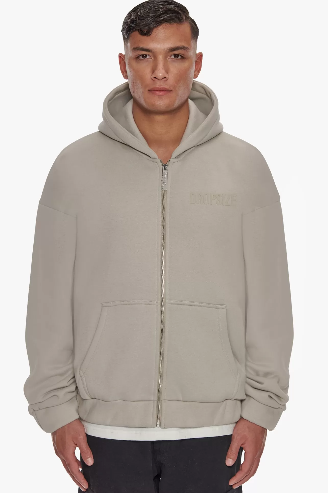 Dropsize HEAVY OVERSIZE HD PRINT ZIP HOODIE STONE* Zips