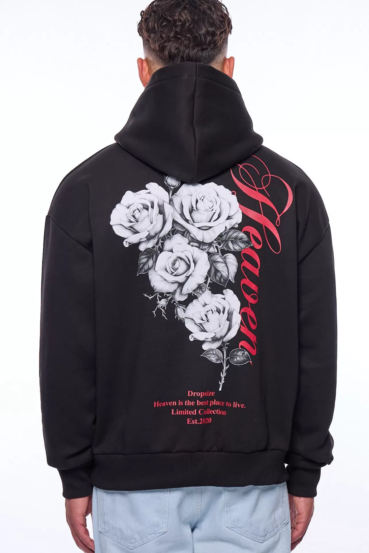 Dropsize HEAVY OVERSIZE HEAVEN ROSES HOODIE BLACK* Hoodie