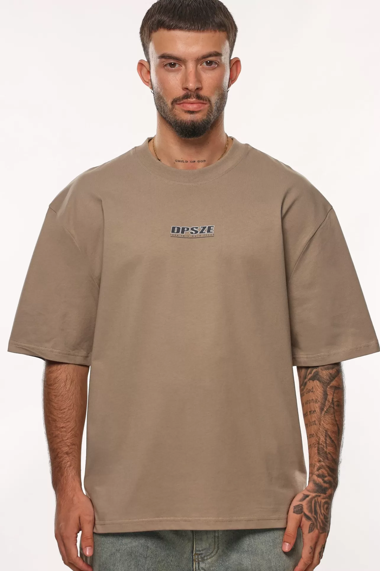 Dropsize HEAVY OVERSIZE LESS TALK T-SHIRT SIMPLE TAUPE* T Shirt
