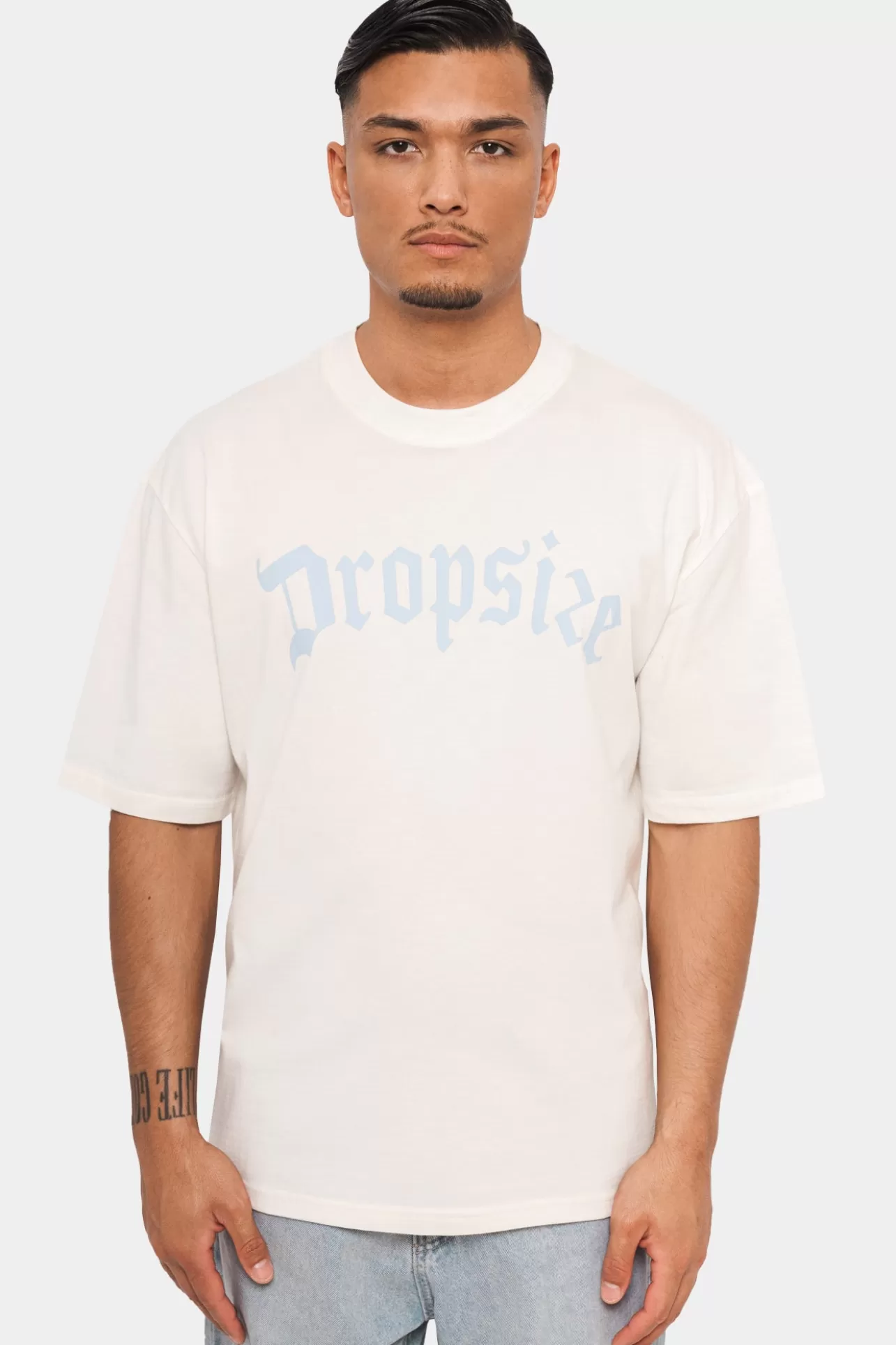 Dropsize HEAVY OVERSIZE LOGO T-SHIRT CREAM WHITE/ BABY BLUE* T Shirt