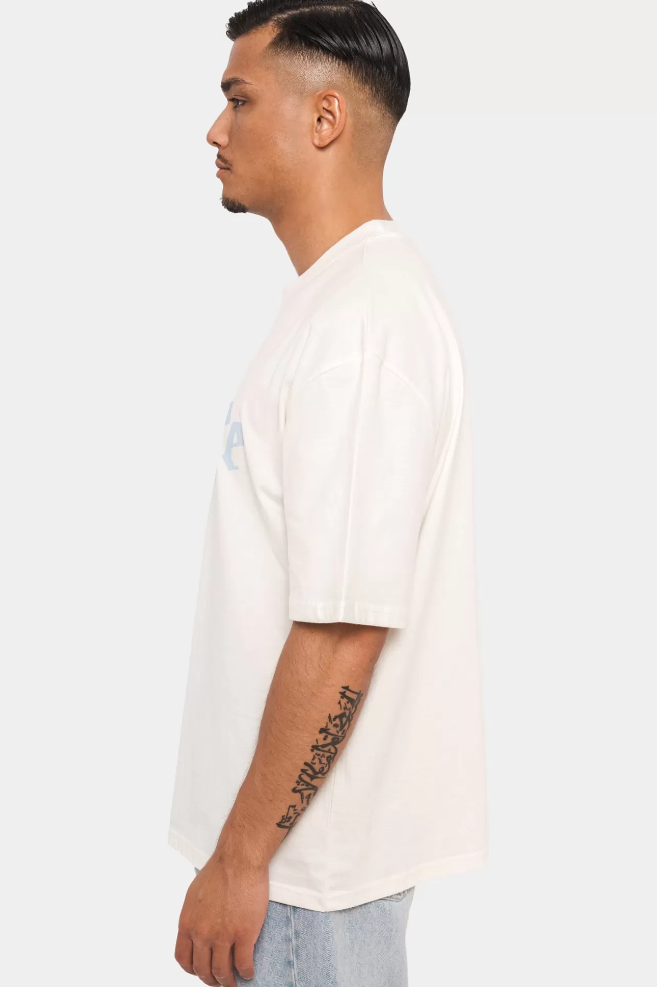 Dropsize HEAVY OVERSIZE LOGO T-SHIRT CREAM WHITE/ BABY BLUE* T Shirt