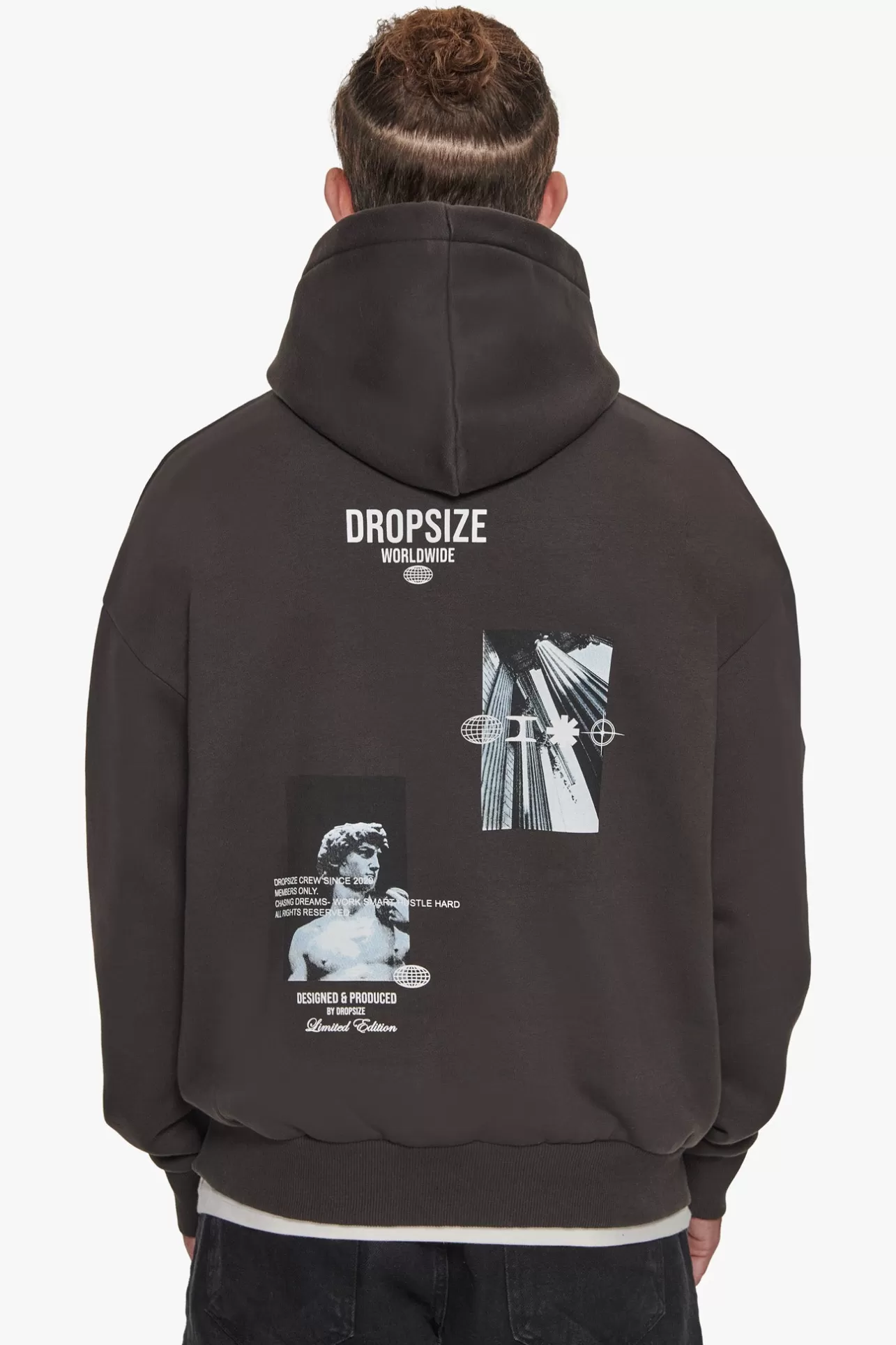 Dropsize HEAVY OVERSIZE MARBLE WORLDWIDE HOODIE WASHED BLACK* Hoodie