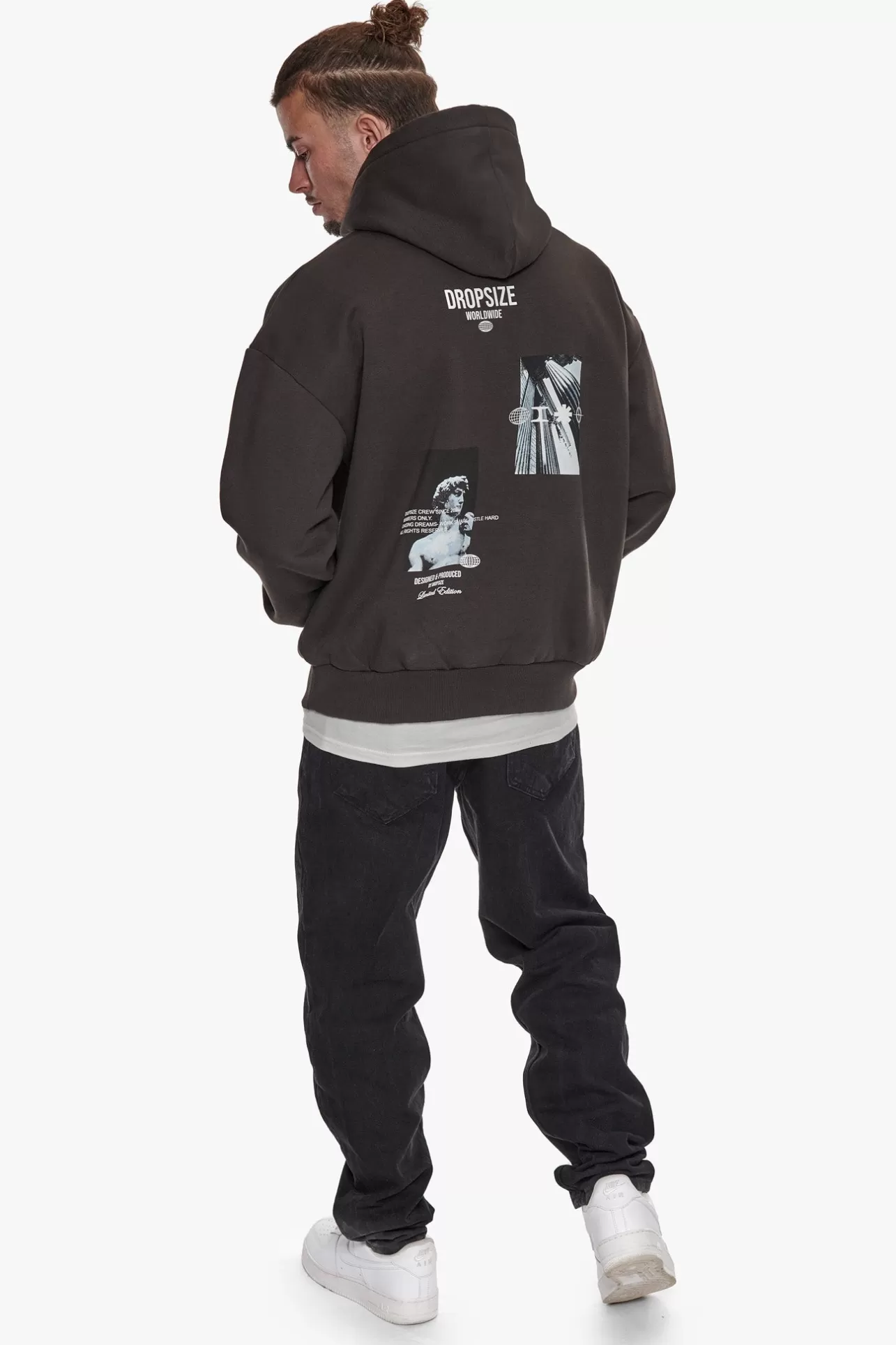 Dropsize HEAVY OVERSIZE MARBLE WORLDWIDE HOODIE WASHED BLACK* Hoodie