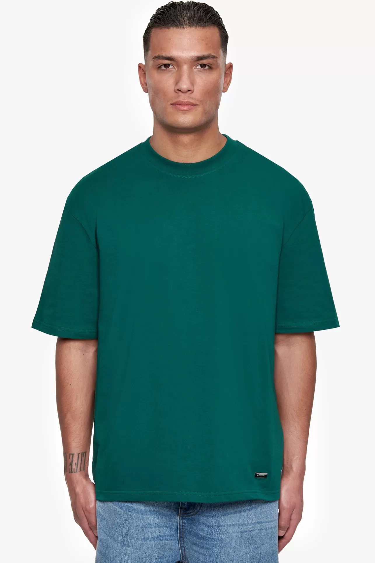 Dropsize HEAVY OVERSIZE METAL PATCH BASIC T-SHIRT GREEN* T Shirt