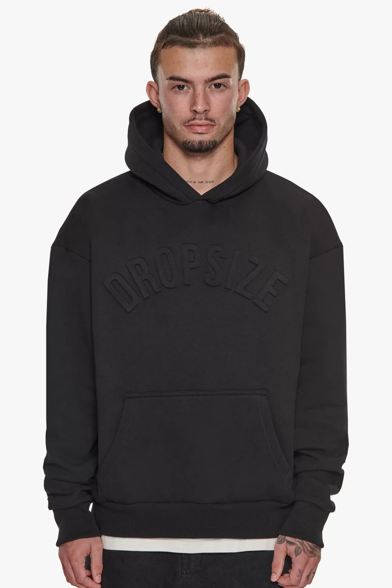Dropsize HEAVY OVERSIZE MID HD HOODIE BLACK EMBOSSED* Hoodie