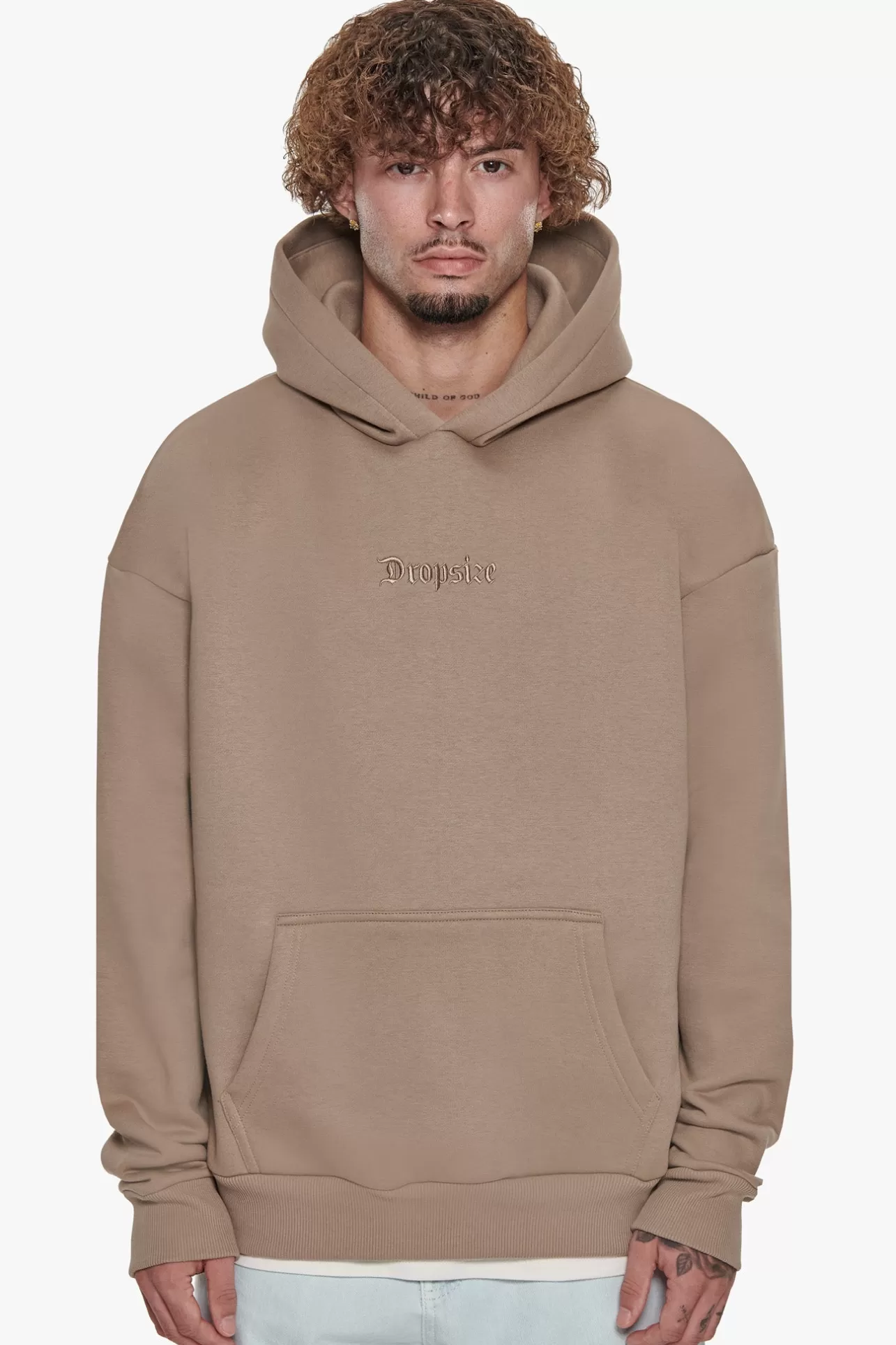 Dropsize HEAVY OVERSIZE MIDDLE EMBO HOODIE SILVER MINK* Hoodie