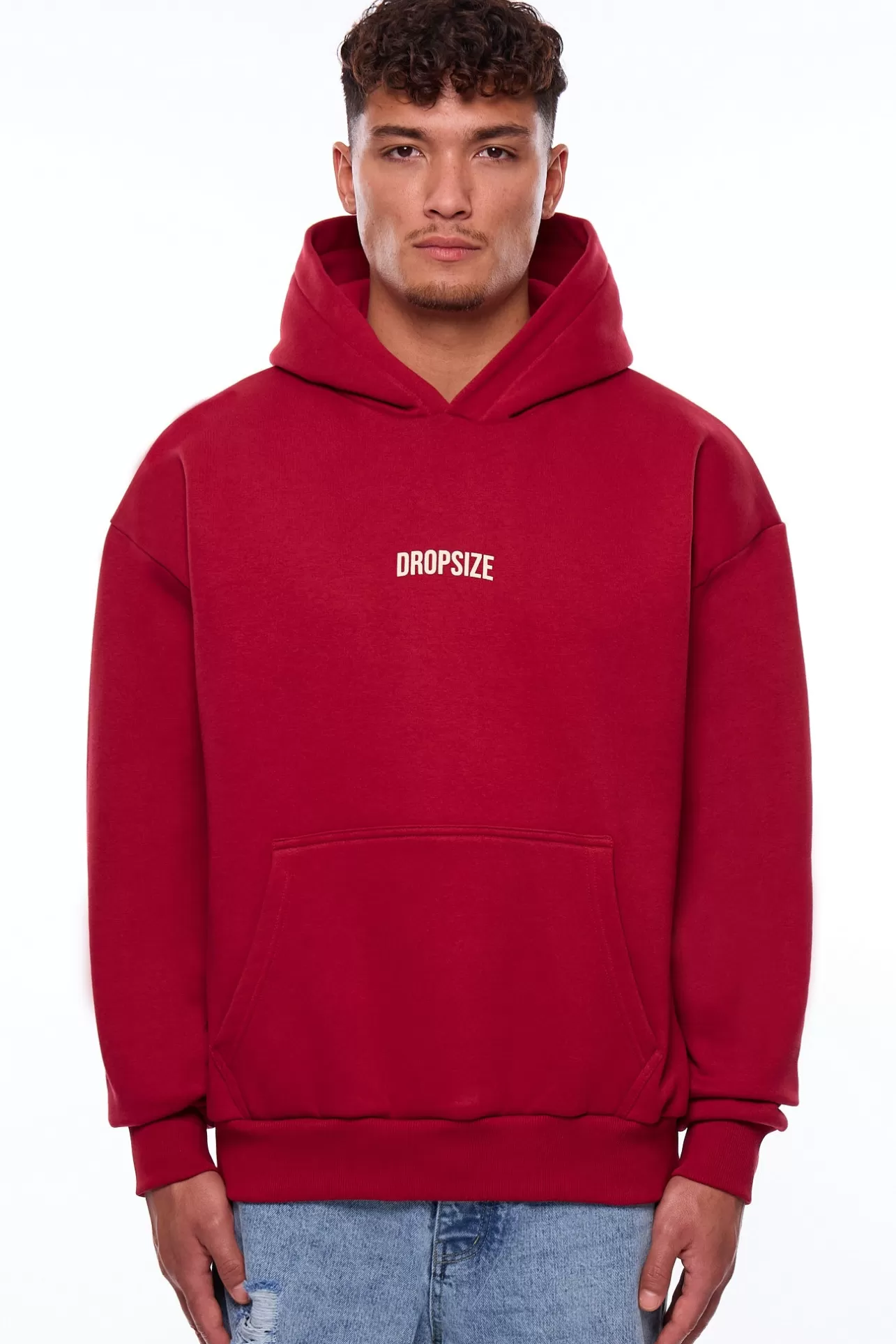 Dropsize HEAVY OVERSIZE MIDDLE LOGO HOODIE RED* Hoodie