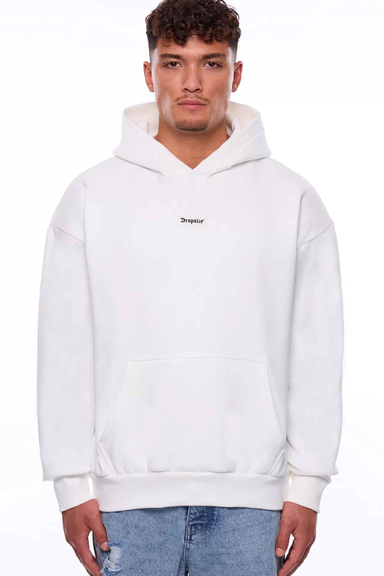 Dropsize HEAVY OVERSIZE MIDDLE RUBBER PATCH HOODIE CREAM WHITE* Hoodie