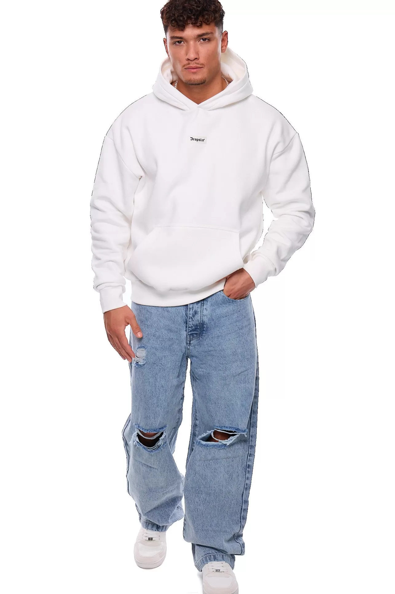 Dropsize HEAVY OVERSIZE MIDDLE RUBBER PATCH HOODIE CREAM WHITE* Hoodie