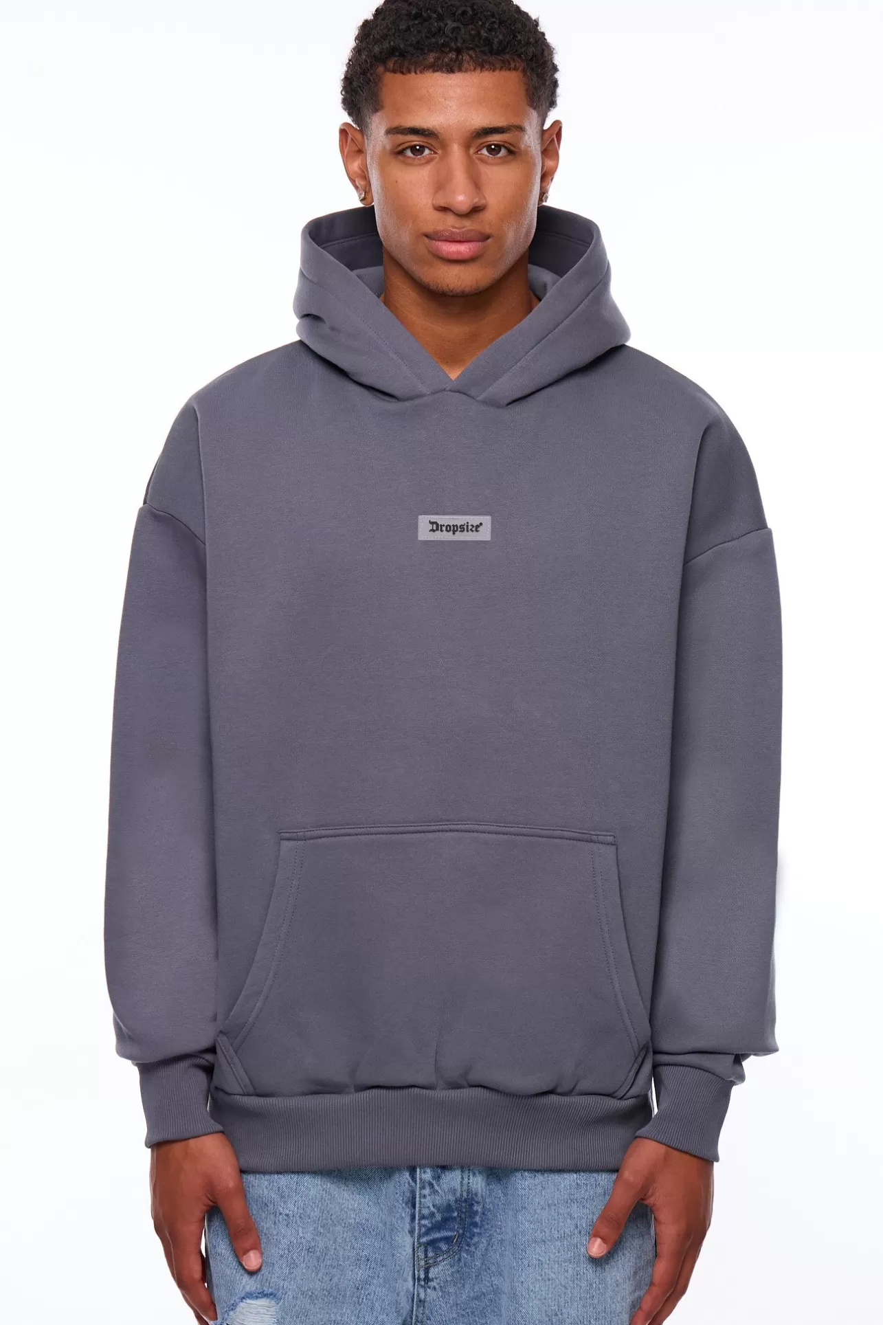 Dropsize HEAVY OVERSIZE MIDDLE RUBBER PATCH HOODIE STEEL GREY* Hoodie