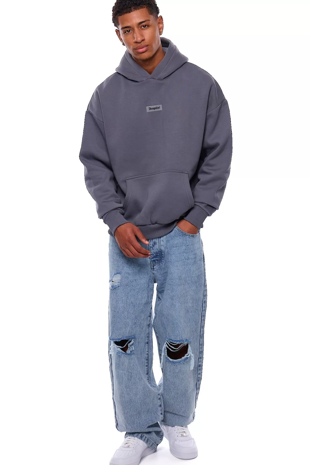 Dropsize HEAVY OVERSIZE MIDDLE RUBBER PATCH HOODIE STEEL GREY* Hoodie