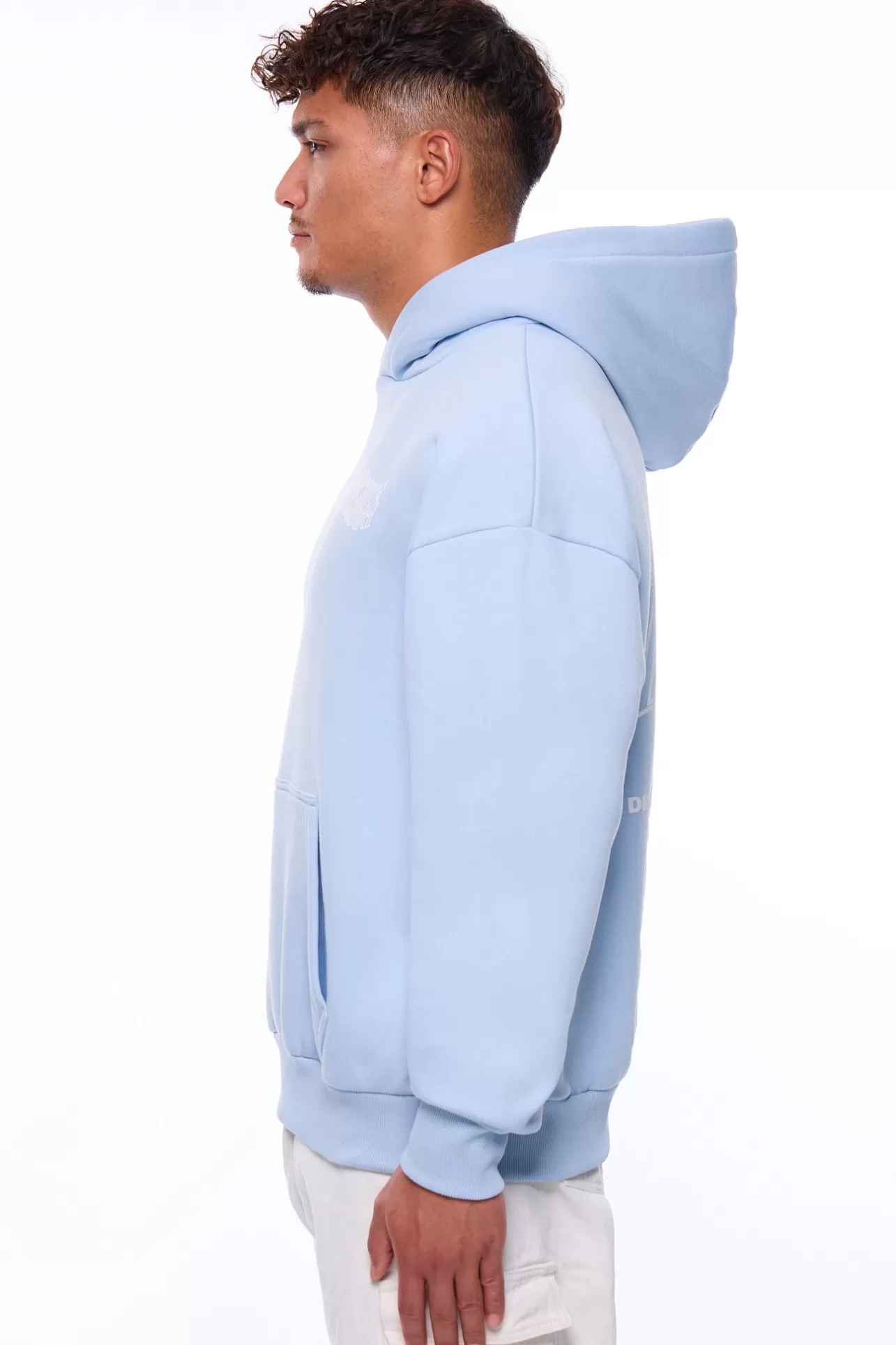 Dropsize HEAVY OVERSIZE MIRRORED LOGO HOODIE BABY BLUE* Hoodie