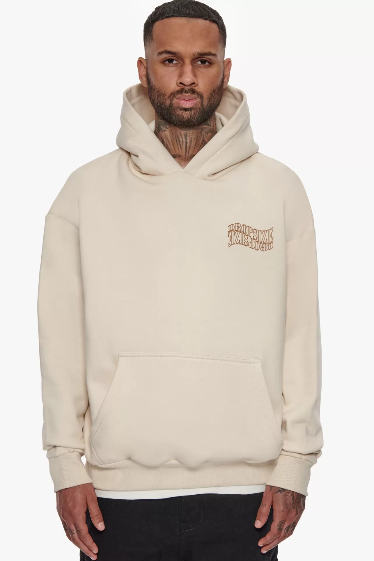 Dropsize HEAVY OVERSIZE MIRRORED LOGO HOODIE COCONUT MILK* Hoodie
