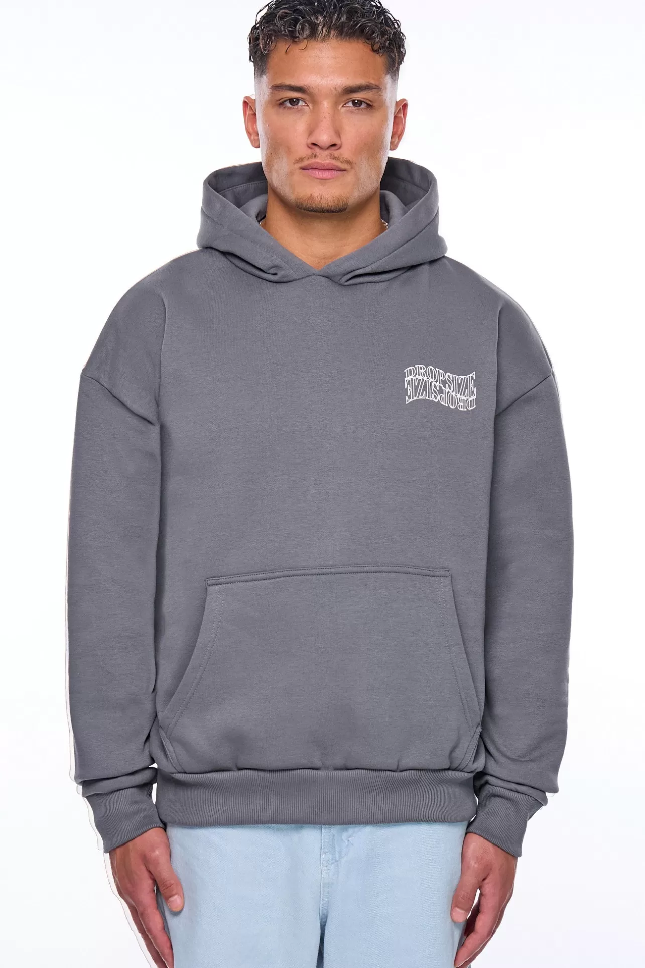 Dropsize HEAVY OVERSIZE MIRRORED LOGO HOODIE GREY* Hoodie
