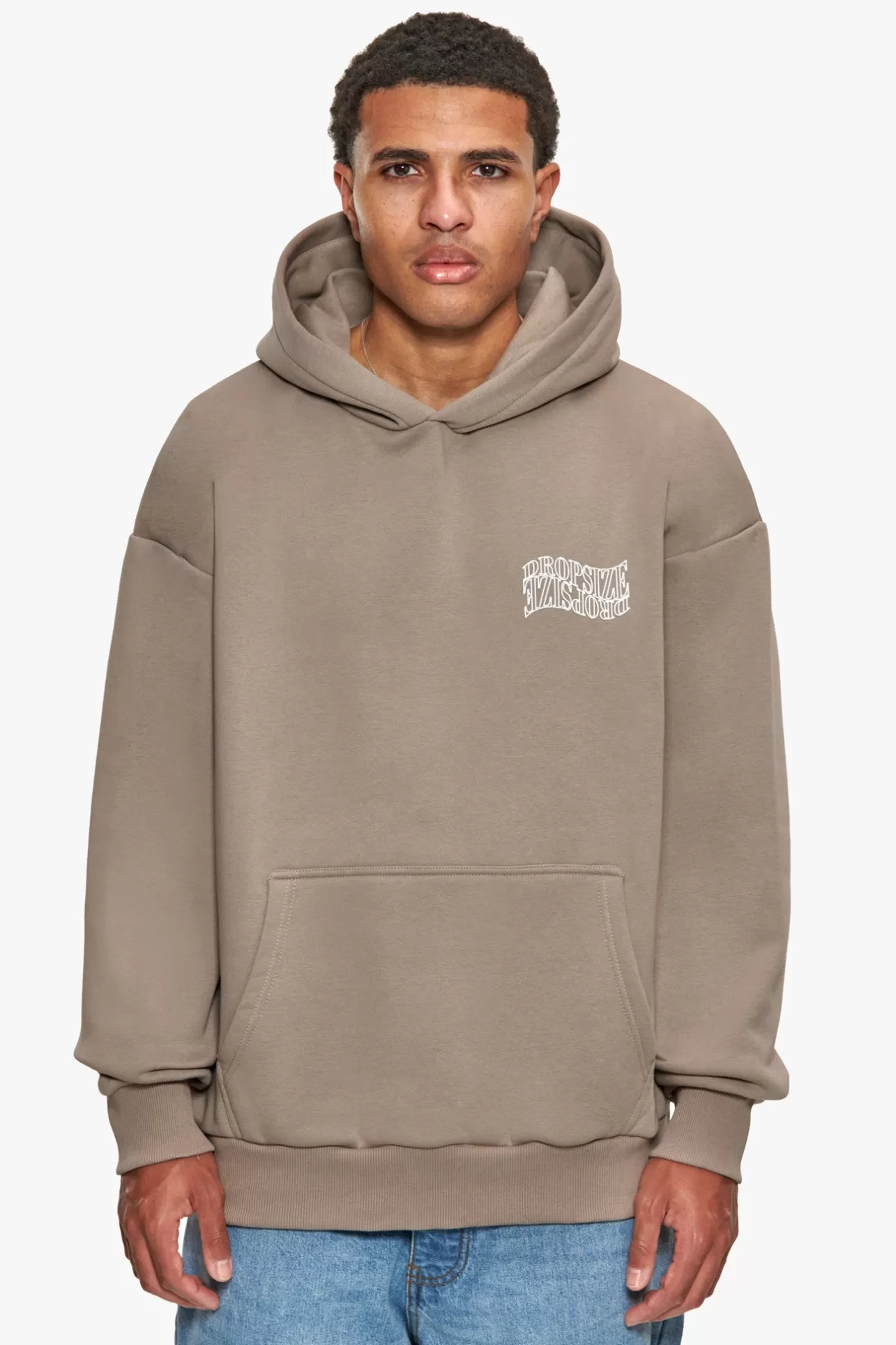 Dropsize HEAVY OVERSIZE MIRRORED LOGO HOODIE SIMPLY TAUPE* Hoodie