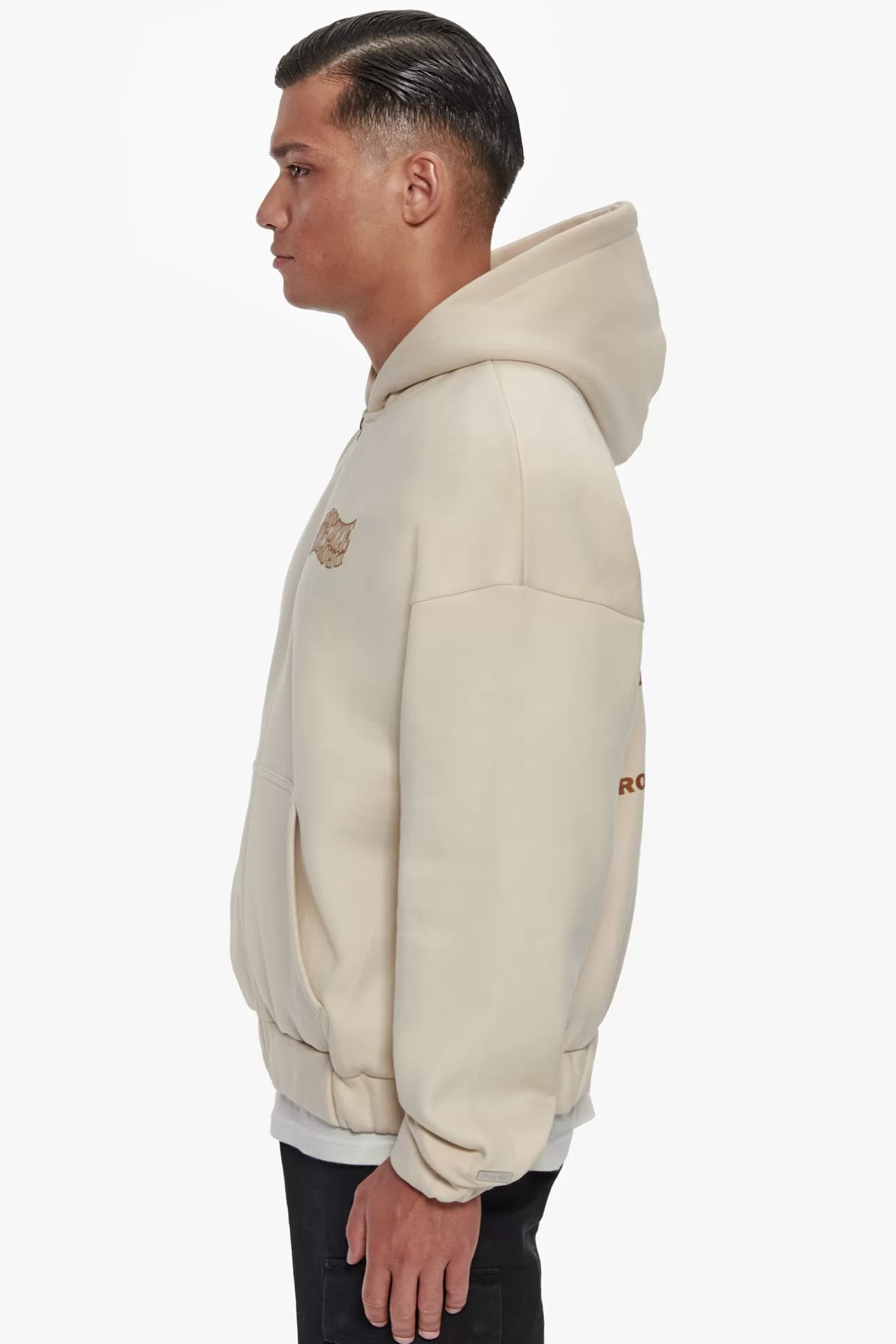 Dropsize HEAVY OVERSIZE MIRRORED LOGO ZIP HOODIE COCONUT MILK* Zips