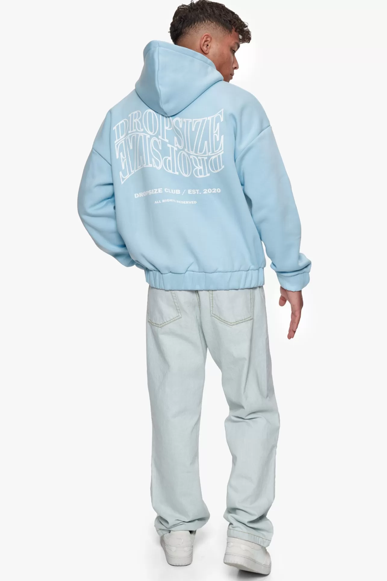 Dropsize HEAVY OVERSIZE MIRRORED LOGO ZIP-HOODIE BABY BLUE* Zips