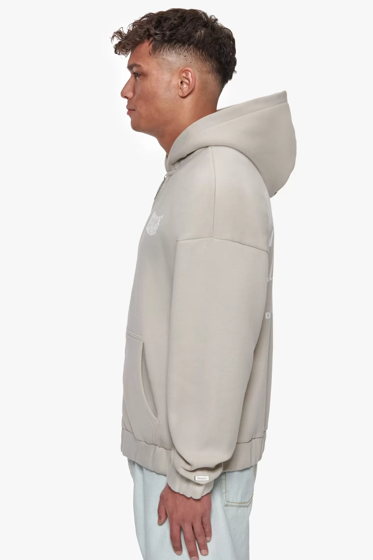 Dropsize HEAVY OVERSIZE MIRRORED LOGO ZIP-HOODIE STONE* Zips