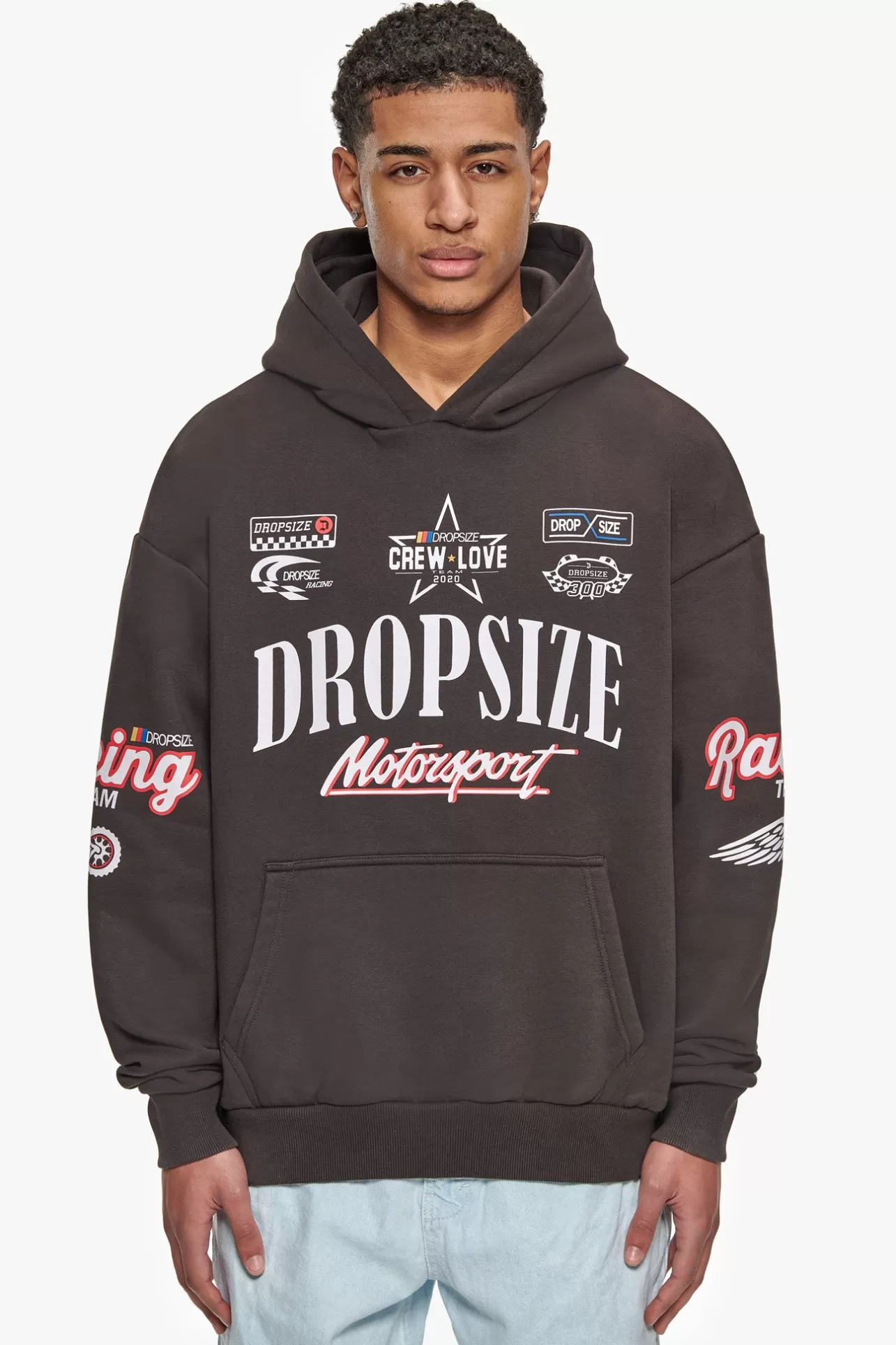 Dropsize HEAVY OVERSIZE MOTORSPORT HOODIE WASHED BLACK* Hoodie