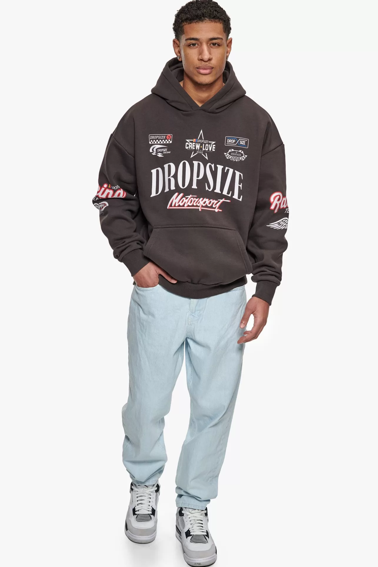 Dropsize HEAVY OVERSIZE MOTORSPORT HOODIE WASHED BLACK* Hoodie