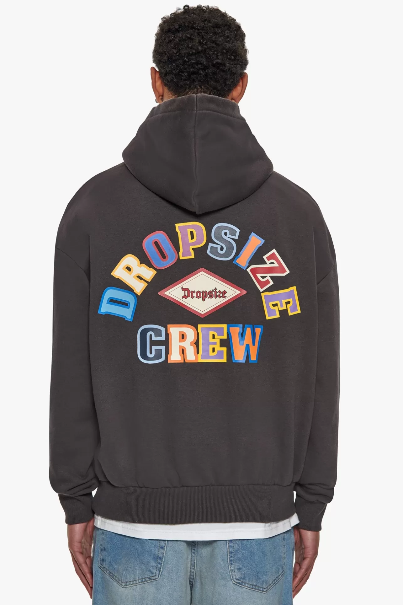 Dropsize HEAVY OVERSIZE MULTICOLOR LOGO HOODIE WASHED BLACK* Hoodie
