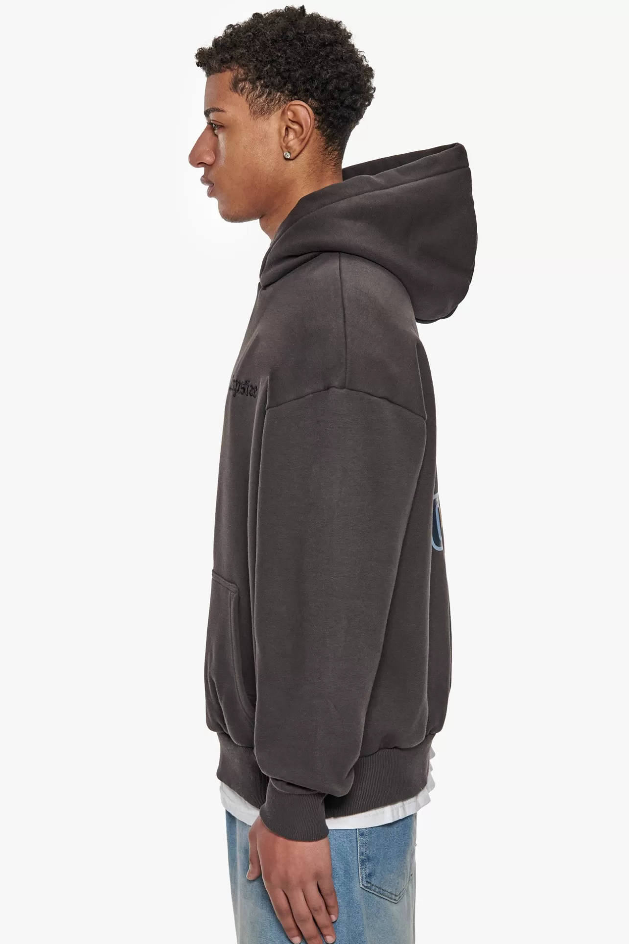 Dropsize HEAVY OVERSIZE MULTICOLOR LOGO HOODIE WASHED BLACK* Hoodie