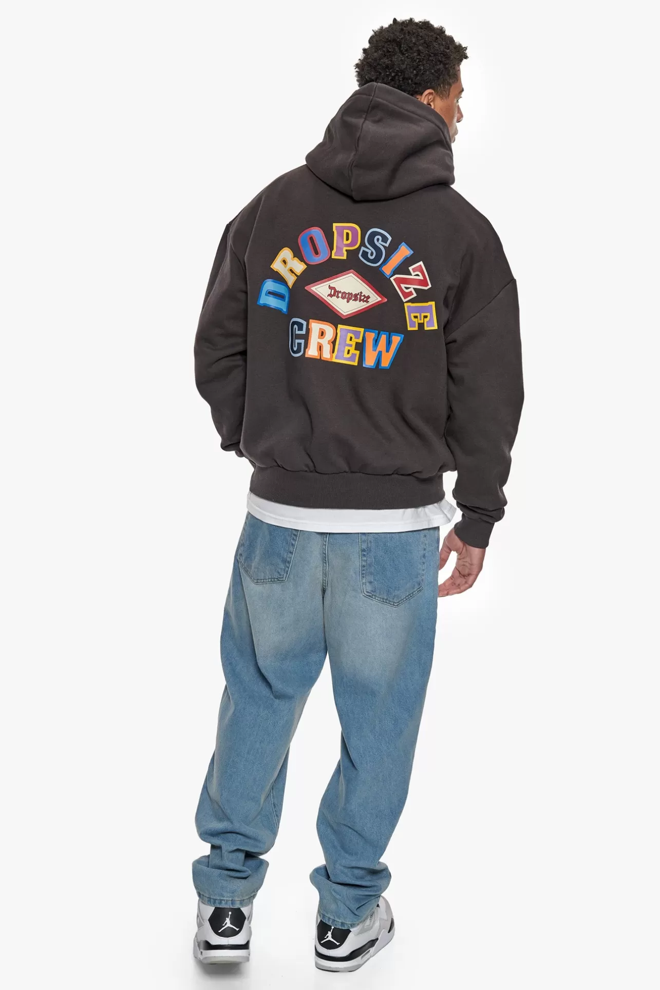 Dropsize HEAVY OVERSIZE MULTICOLOR LOGO HOODIE WASHED BLACK* Hoodie