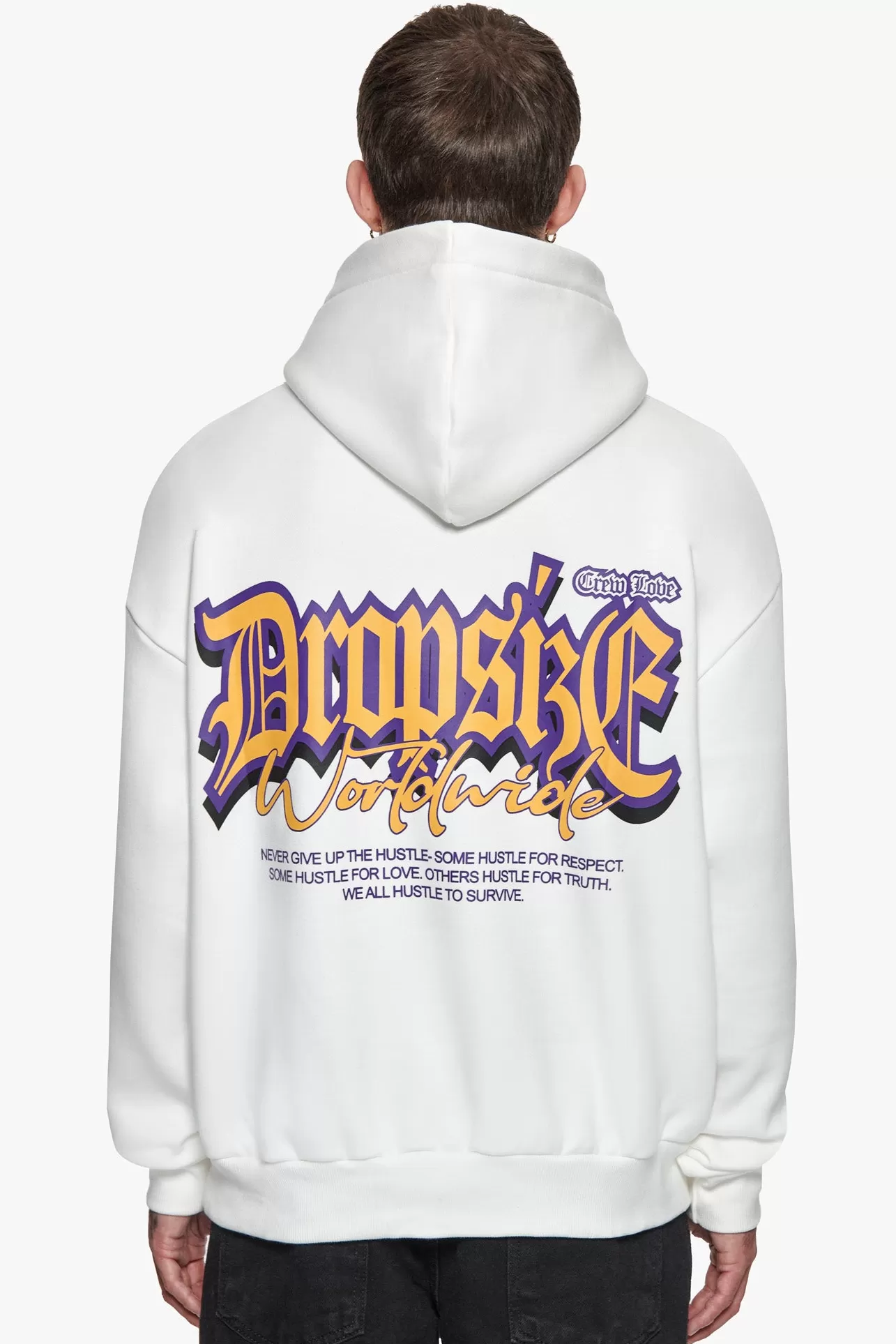 Dropsize HEAVY OVERSIZE NEVER GIVE UP HOODIE WASHED WHITE* Hoodie