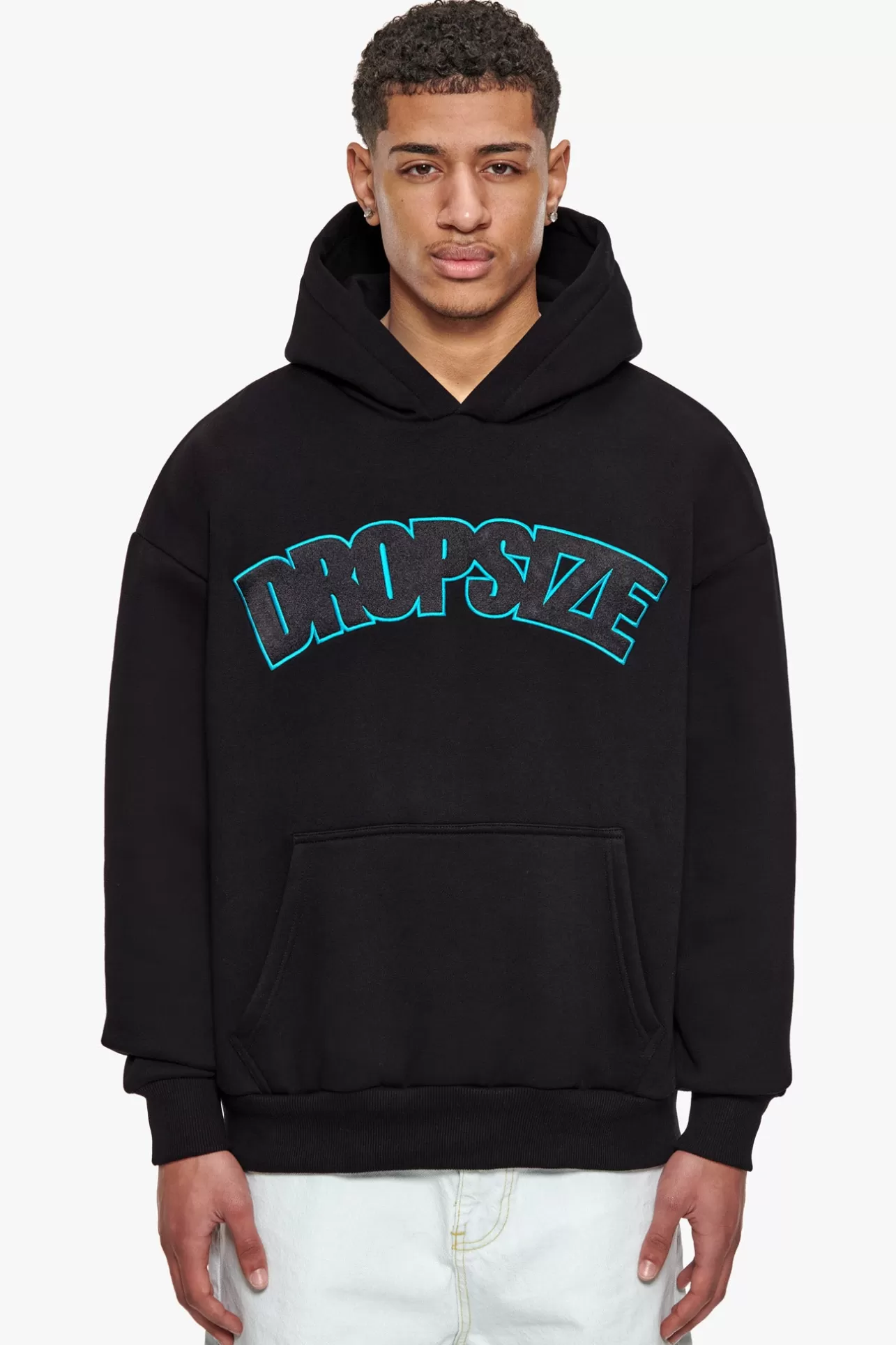 Dropsize HEAVY OVERSIZE OUTLINE EMBO HOODIE BLACK* Hoodie