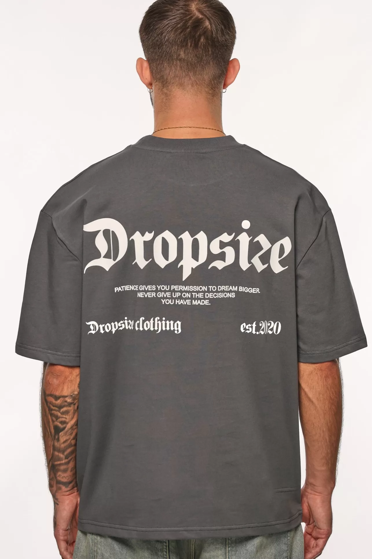 Dropsize HEAVY OVERSIZE PATIENCE T-SHIRT GREY CREAM* T Shirt