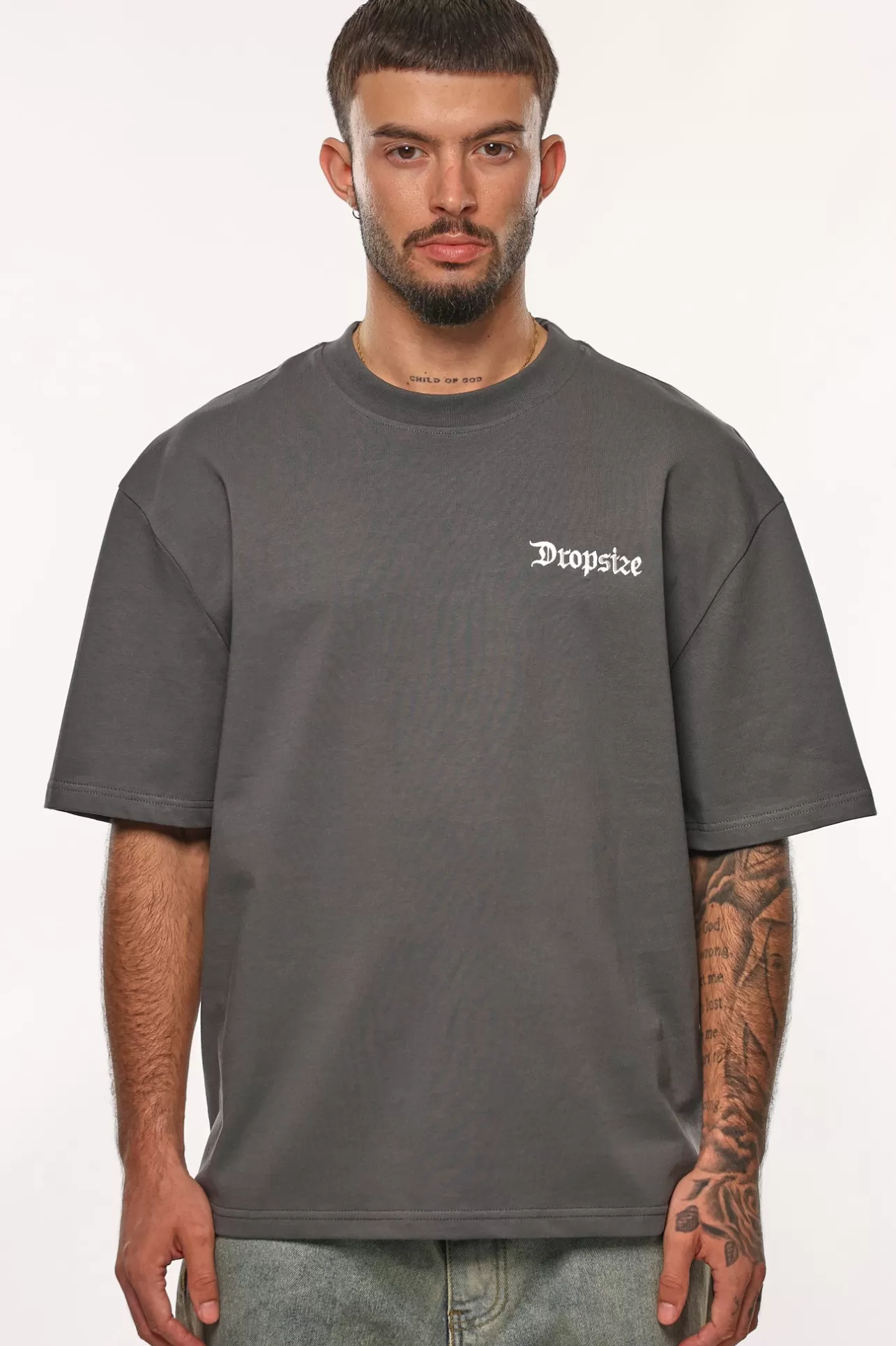 Dropsize HEAVY OVERSIZE PATIENCE T-SHIRT GREY CREAM* T Shirt
