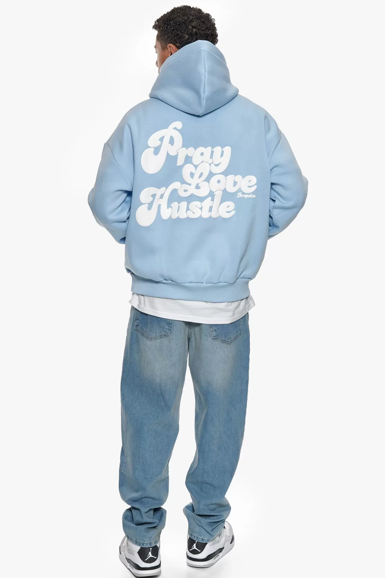 Dropsize HEAVY OVERSIZE PRAY LOVE HUSTLE HOODIE BABY BLUE* Hoodie
