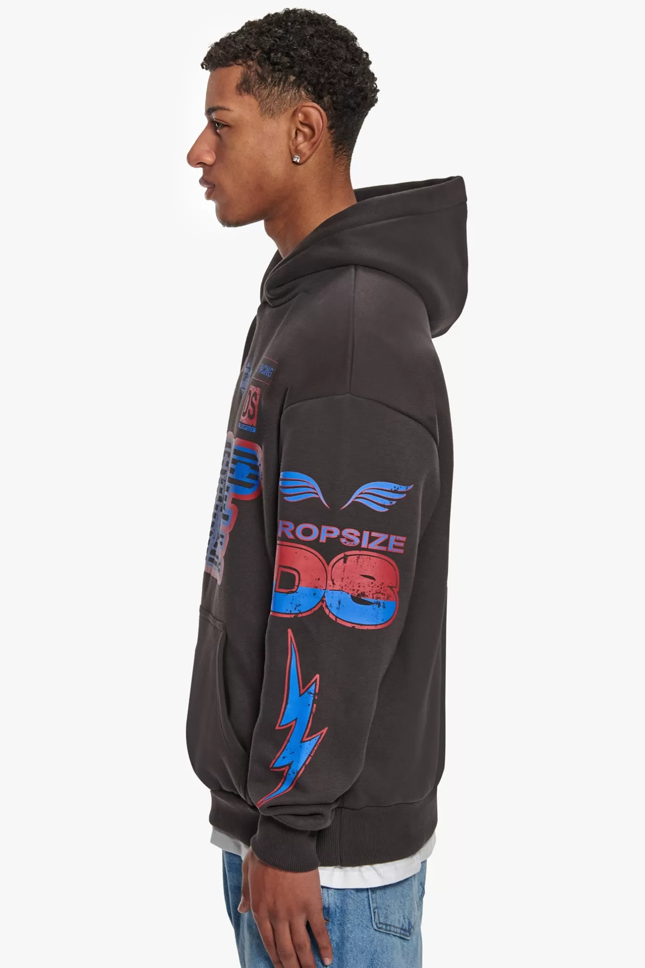 Dropsize HEAVY OVERSIZE RACING HOODIE WASHED BLACK* Hoodie
