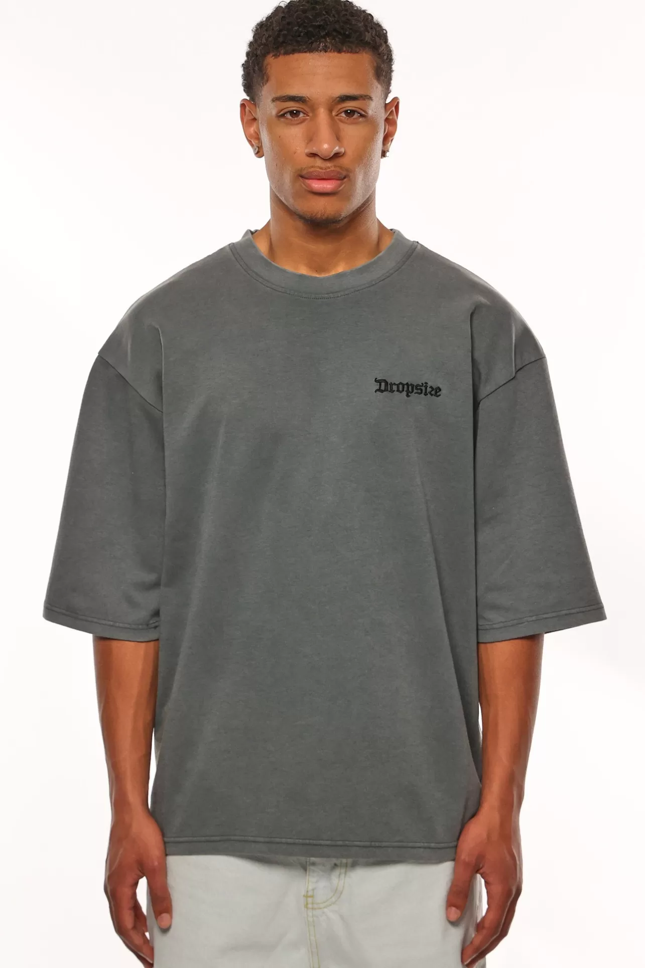 Dropsize HEAVY OVERSIZE SILK EMBO T-SHIRT WASHED GREY* T Shirt